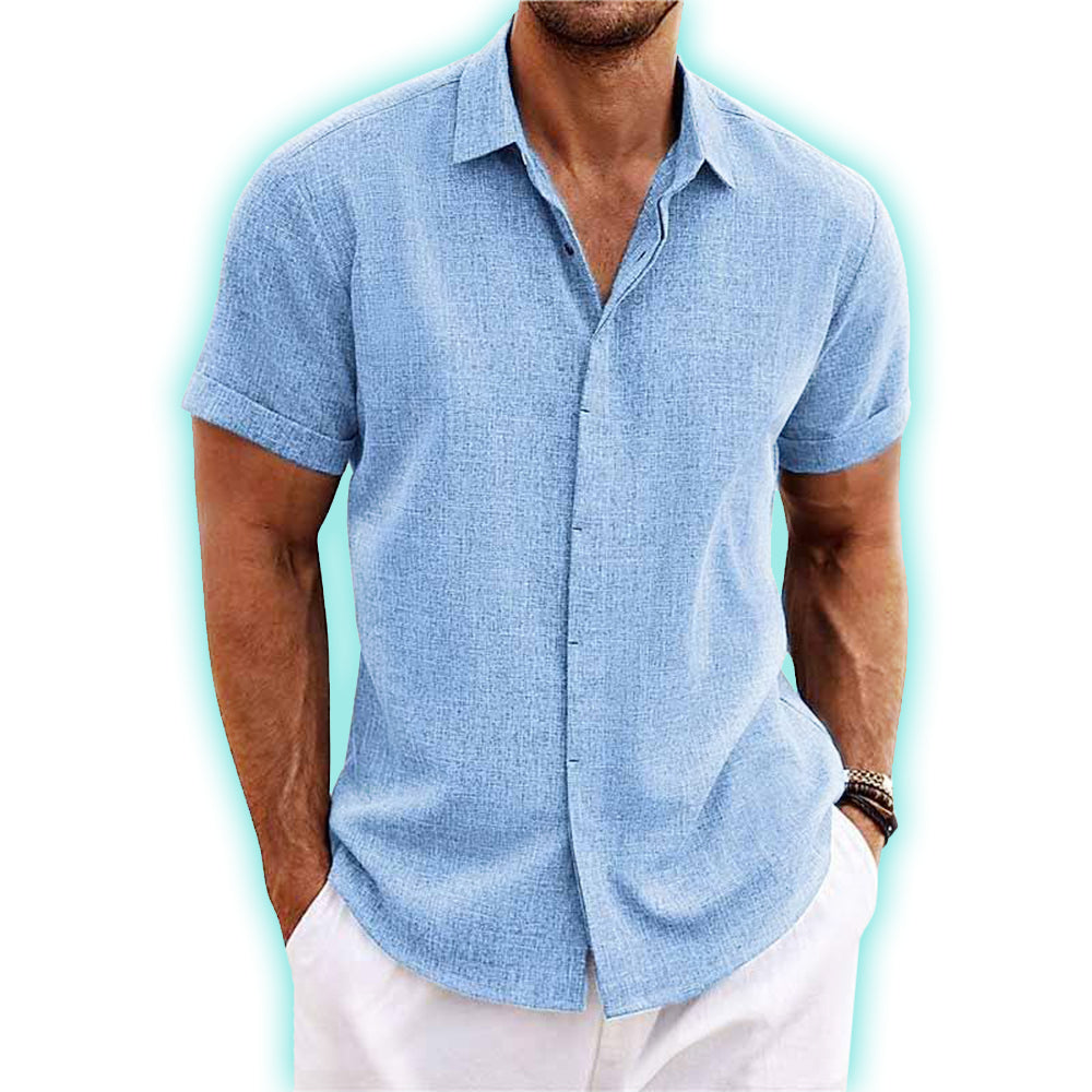 Men’s Linen Cotton Short Sleeve Button Down Shirt – Casual Summer Breathable Beachwear Top