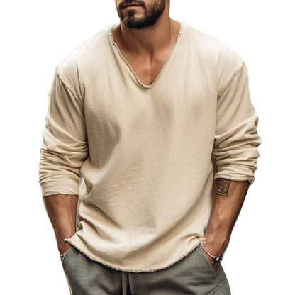 Men’s Lightweight Cotton Blend Long Sleeve Tee – Modern V-Neck, Everyday Comfort
