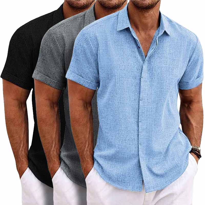 Men’s Linen Cotton Short Sleeve Button Down Shirt – Casual Summer Breathable Beachwear Top