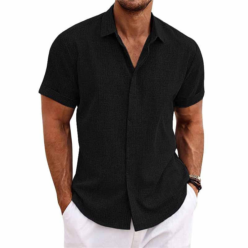 Men’s Linen Cotton Short Sleeve Button Down Shirt – Casual Summer Breathable Beachwear Top