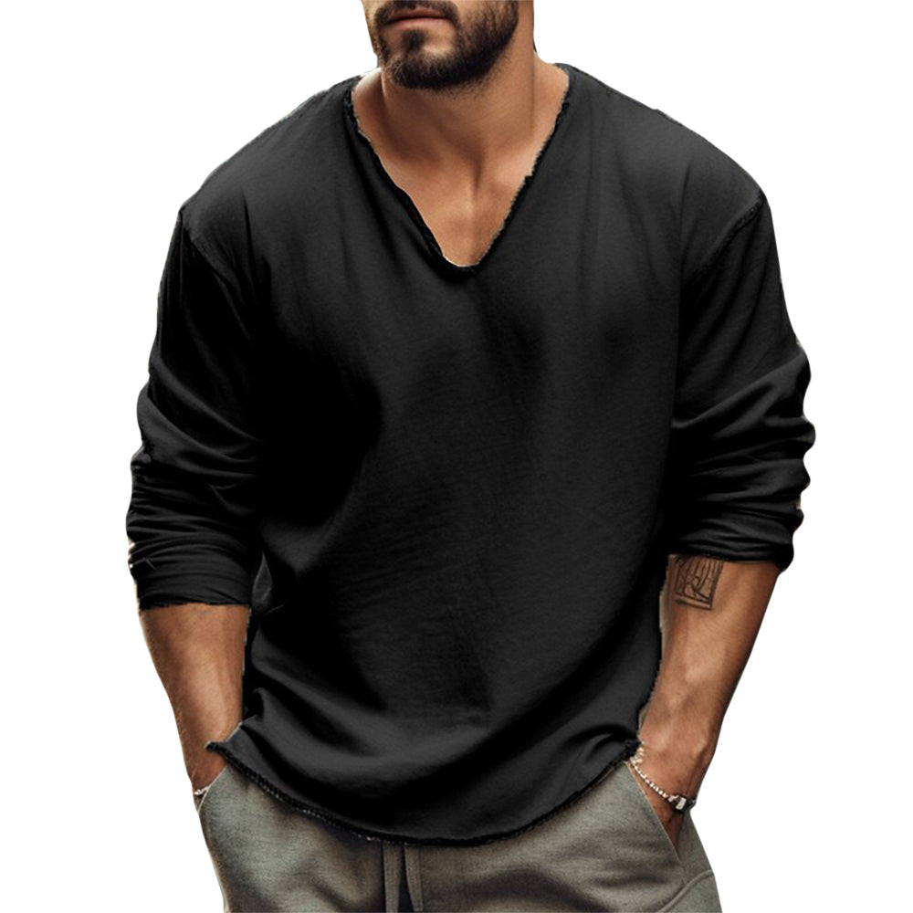 Men’s Lightweight Cotton Blend Long Sleeve Tee – Modern V-Neck, Everyday Comfort