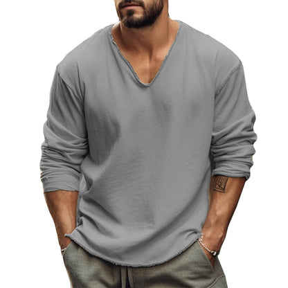 Men’s Lightweight Cotton Blend Long Sleeve Tee – Modern V-Neck, Everyday Comfort