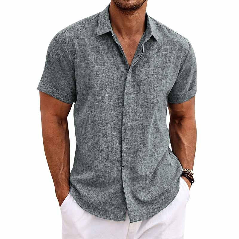 Men’s Linen Cotton Short Sleeve Button Down Shirt – Casual Summer Breathable Beachwear Top