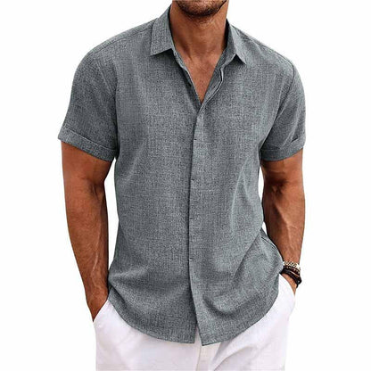 Men’s Linen Cotton Short Sleeve Button Down Shirt – Casual Summer Breathable Beachwear Top