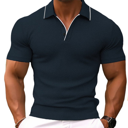 Men’s Slim Fit Knit Polo Shirt – Short Sleeve, Button Collar, Breathable Cotton Blend – Sizes up to 3XL, 5 Colors