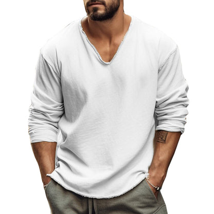 Men’s Lightweight Cotton Blend Long Sleeve Tee – Modern V-Neck, Everyday Comfort