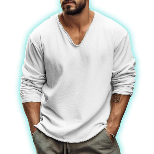Men’s Lightweight Cotton Blend Long Sleeve Tee – Modern V-Neck, Everyday Comfort