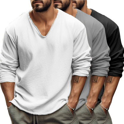 Men’s Lightweight Cotton Blend Long Sleeve Tee – Modern V-Neck, Everyday Comfort