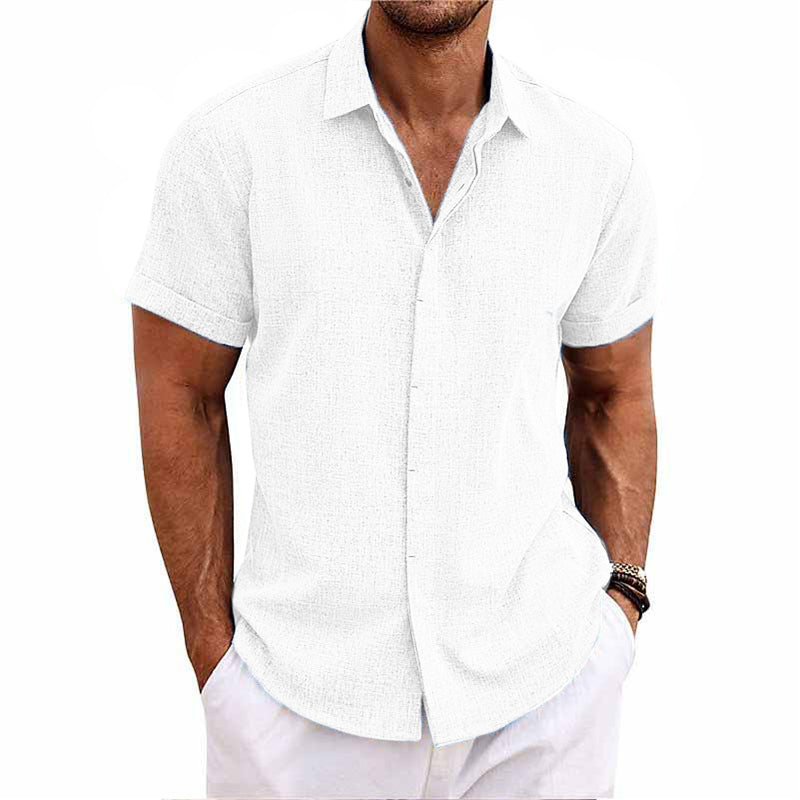 Men’s Linen Cotton Short Sleeve Button Down Shirt – Casual Summer Breathable Beachwear Top