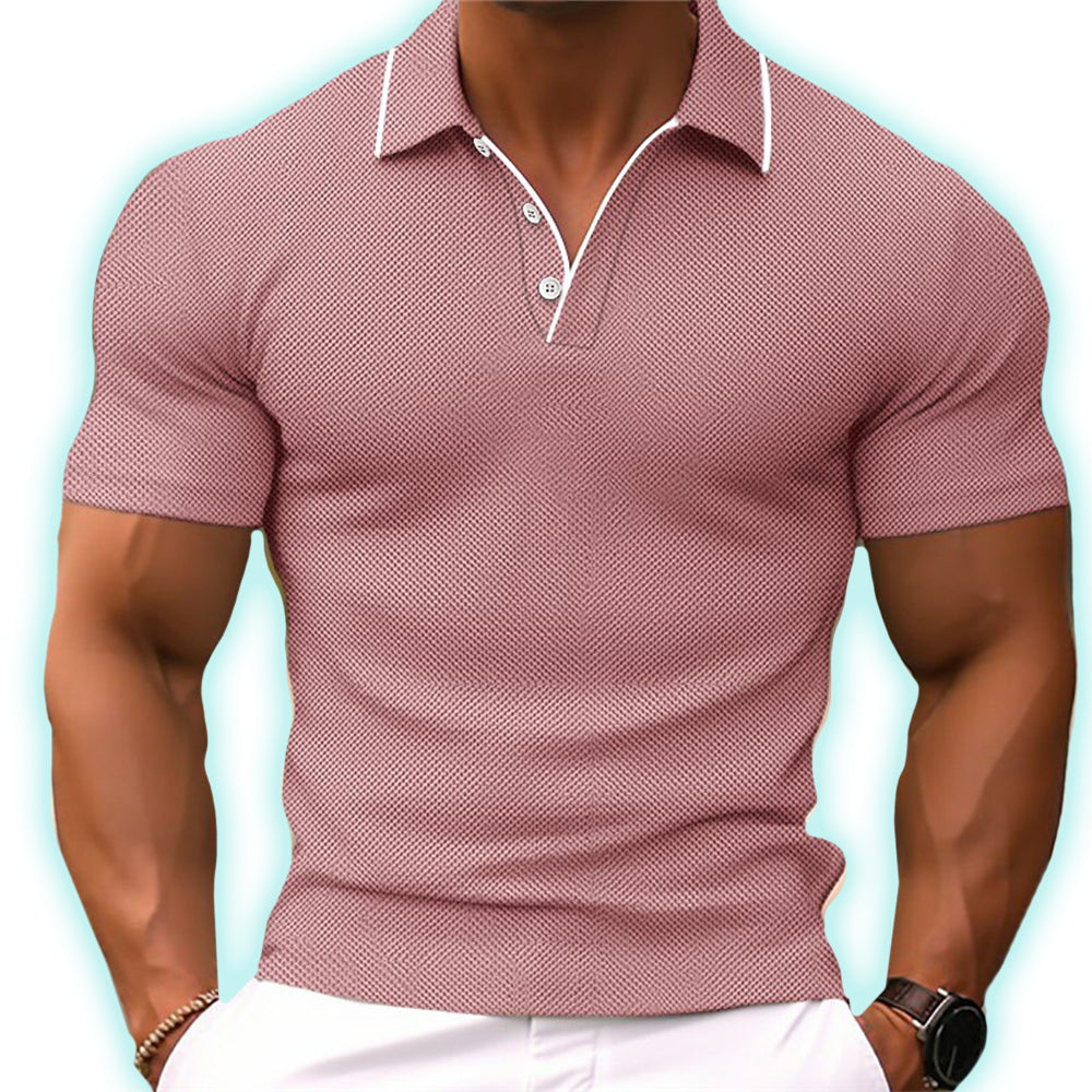 Men’s Slim Fit Knit Polo Shirt – Short Sleeve, Button Collar, Breathable Cotton Blend – Sizes up to 3XL, 5 Colors