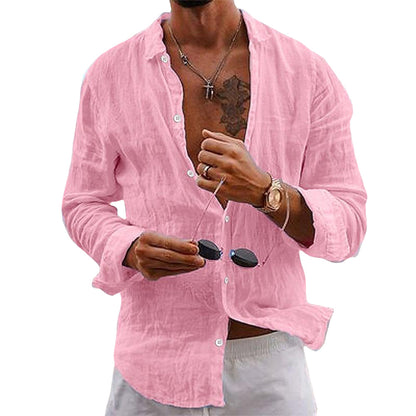 Men’s Linen Cotton Blend Casual Button Down Shirt – Lightweight Summer Beachwear, Long Sleeve, Relaxed Fit – Sizes S–3XL