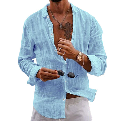 Men’s Linen Cotton Blend Casual Button Down Shirt – Lightweight Summer Beachwear, Long Sleeve, Relaxed Fit – Sizes S–3XL