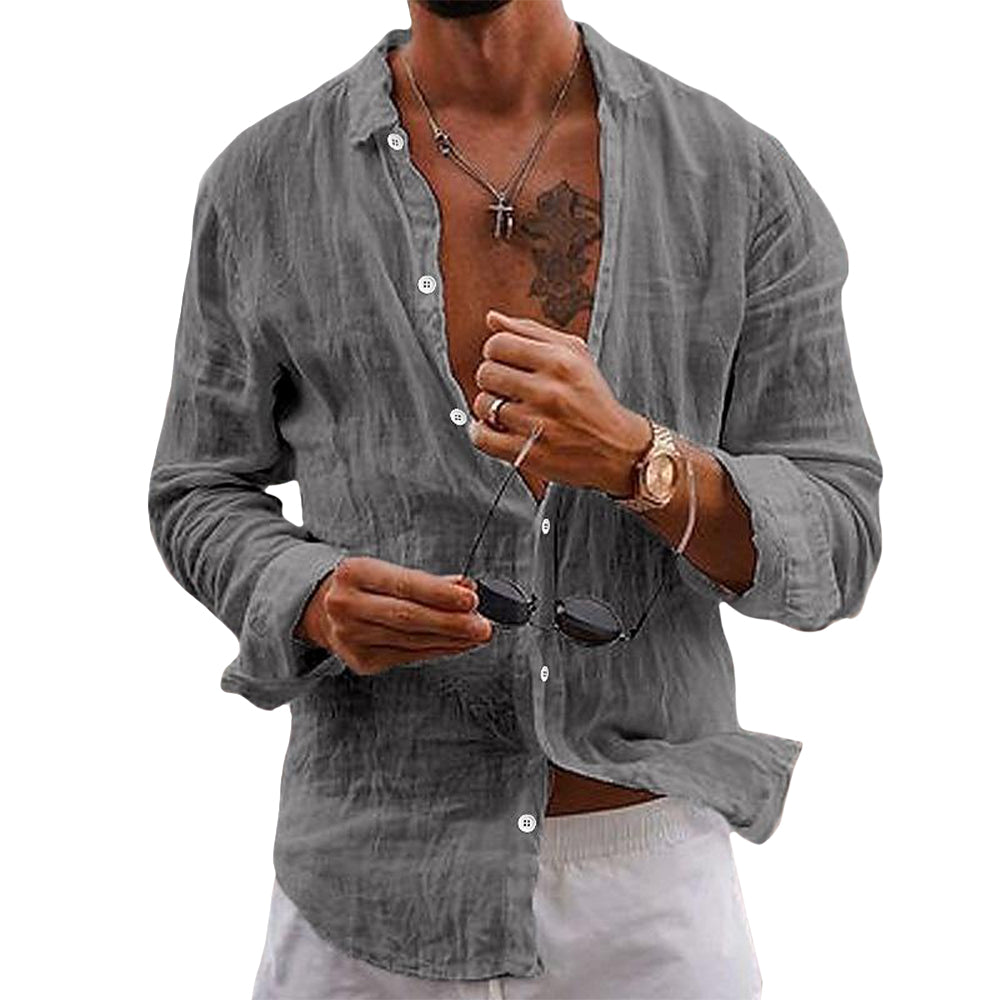 Men’s Linen Cotton Blend Casual Button Down Shirt – Lightweight Summer Beachwear, Long Sleeve, Relaxed Fit – Sizes S–3XL