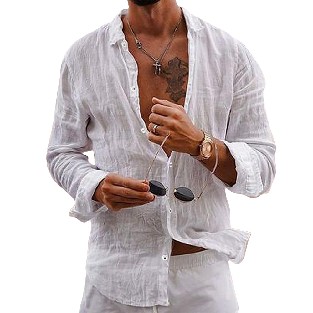 Men’s Linen Cotton Blend Casual Button Down Shirt – Lightweight Summer Beachwear, Long Sleeve, Relaxed Fit – Sizes S–3XL