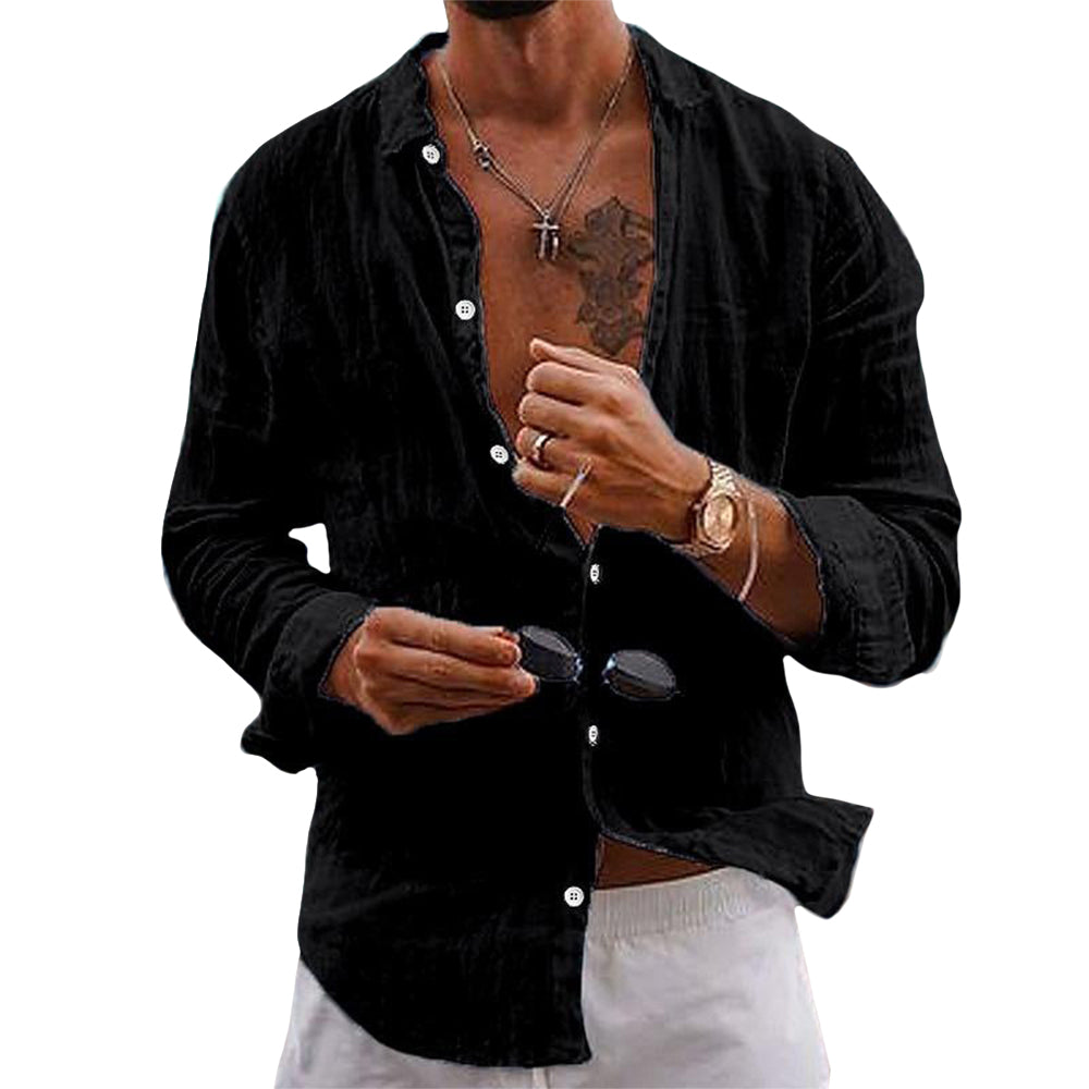 Men’s Linen Cotton Blend Casual Button Down Shirt – Lightweight Summer Beachwear, Long Sleeve, Relaxed Fit – Sizes S–3XL