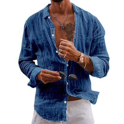 Men’s Linen Cotton Blend Casual Button Down Shirt – Lightweight Summer Beachwear, Long Sleeve, Relaxed Fit – Sizes S–3XL